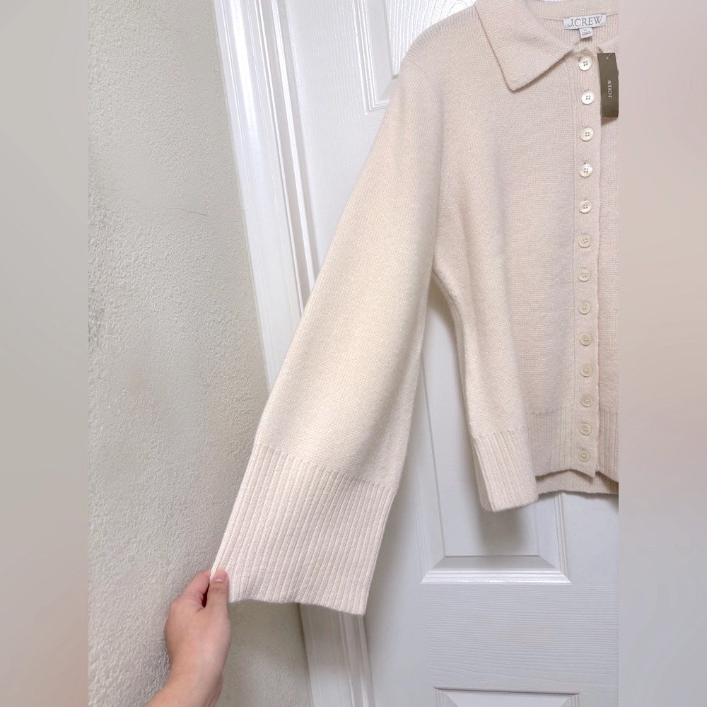 NWT J.Crew Milano-Stitch Cinched-Waist Cardigan in Ivory - Picture 7 of 10